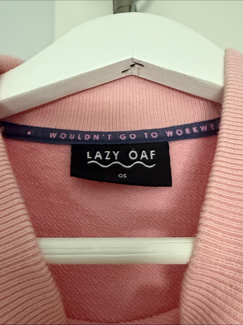 Lazy Oaf Pink Crewneck Sweatshirt with Navy Trim Detail - Picture 2 of 8